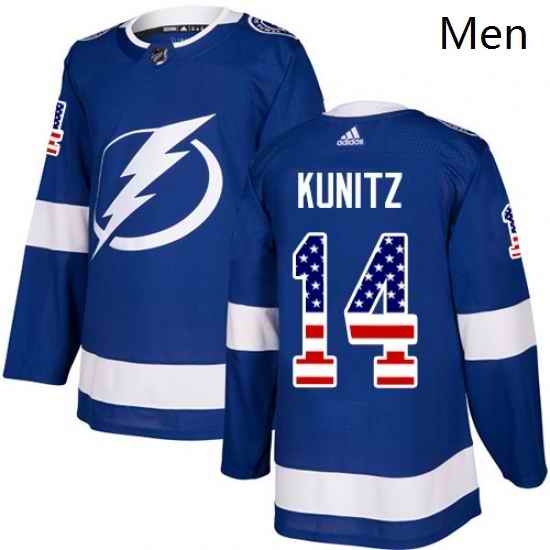 Mens Adidas Tampa Bay Lightning 14 Chris Kunitz Authentic Blue USA Flag Fashion NHL Jersey